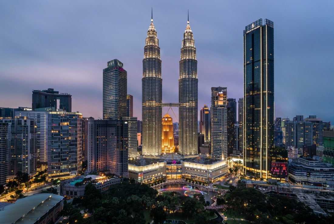 Petronas Twin Towers at dusk, Kuala Lumpur, Malaysia